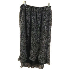 Worthington Women's Skirt Size 18W Black Lined Red Gray Circles Ruffled Edge...